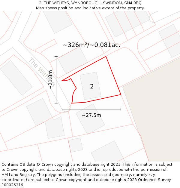 2, THE WITHEYS, WANBOROUGH, SWINDON, SN4 0BQ: Plot and title map