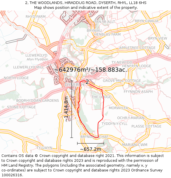 2, THE WOODLANDS, HIRADDUG ROAD, DYSERTH, RHYL, LL18 6HS: Plot and title map