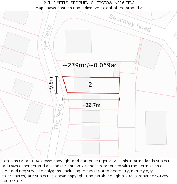 2, THE YETTS, SEDBURY, CHEPSTOW, NP16 7EW: Plot and title map