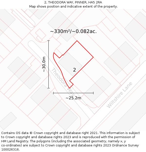 2, THEODORA WAY, PINNER, HA5 2RA: Plot and title map