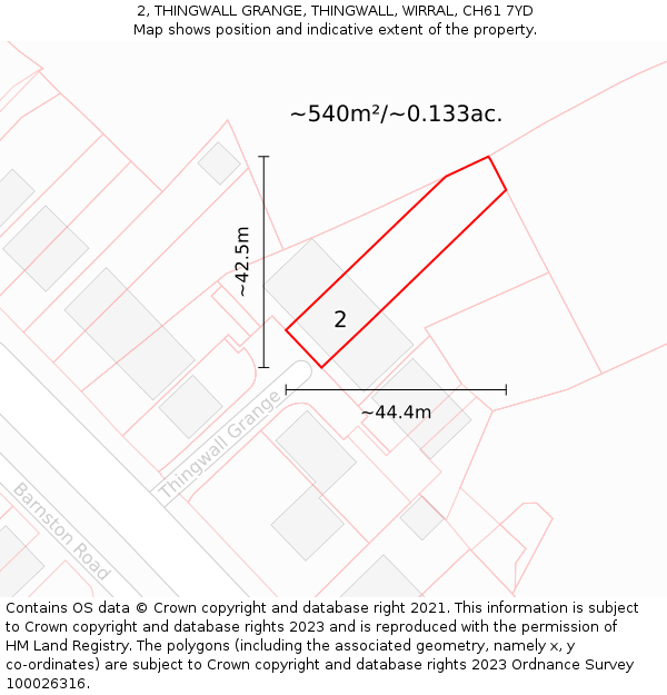 2, THINGWALL GRANGE, THINGWALL, WIRRAL, CH61 7YD: Plot and title map