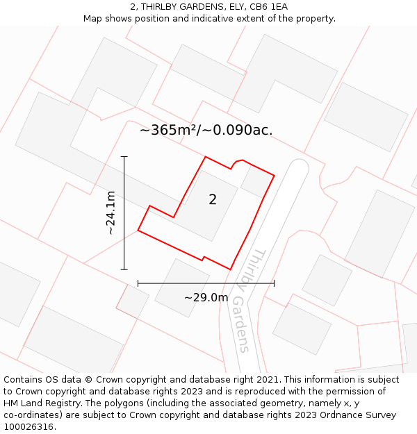 2, THIRLBY GARDENS, ELY, CB6 1EA: Plot and title map