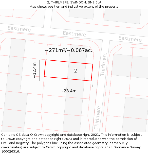 2, THIRLMERE, SWINDON, SN3 6LA: Plot and title map