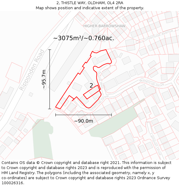 2, THISTLE WAY, OLDHAM, OL4 2RA: Plot and title map