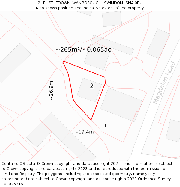 2, THISTLEDOWN, WANBOROUGH, SWINDON, SN4 0BU: Plot and title map