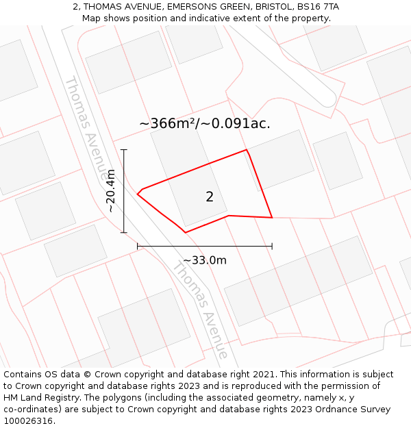 2, THOMAS AVENUE, EMERSONS GREEN, BRISTOL, BS16 7TA: Plot and title map