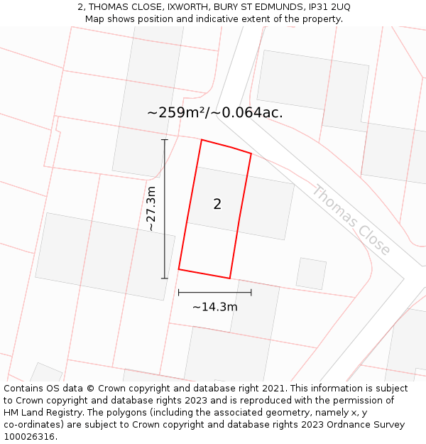 2, THOMAS CLOSE, IXWORTH, BURY ST EDMUNDS, IP31 2UQ: Plot and title map