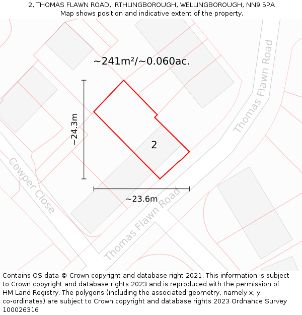 2, THOMAS FLAWN ROAD, IRTHLINGBOROUGH, WELLINGBOROUGH, NN9 5PA: Plot and title map