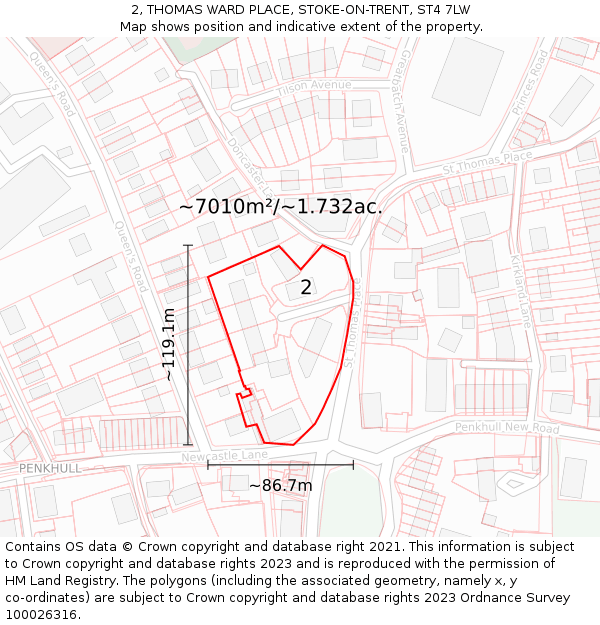 2, THOMAS WARD PLACE, STOKE-ON-TRENT, ST4 7LW: Plot and title map