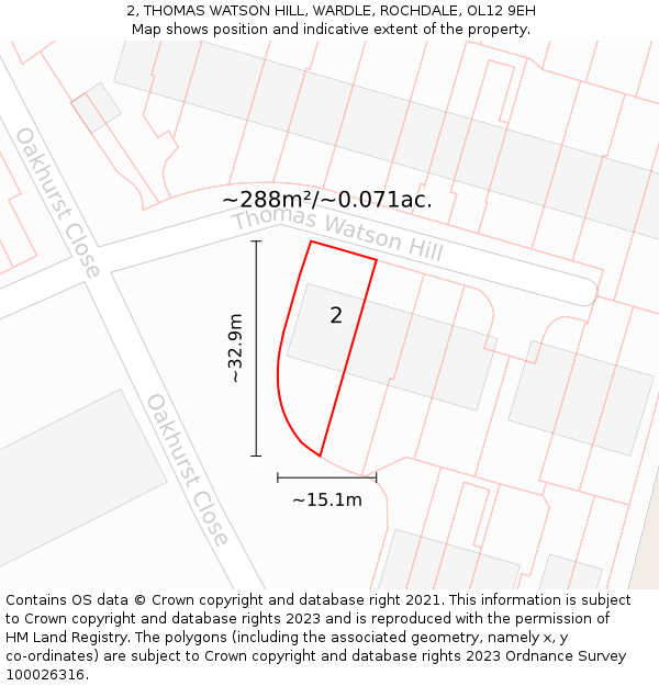 2, THOMAS WATSON HILL, WARDLE, ROCHDALE, OL12 9EH: Plot and title map