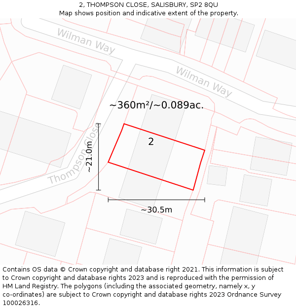 2, THOMPSON CLOSE, SALISBURY, SP2 8QU: Plot and title map