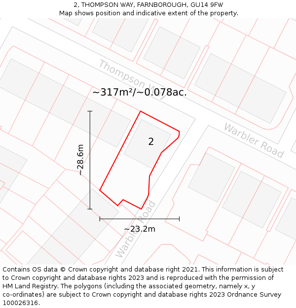 2, THOMPSON WAY, FARNBOROUGH, GU14 9FW: Plot and title map