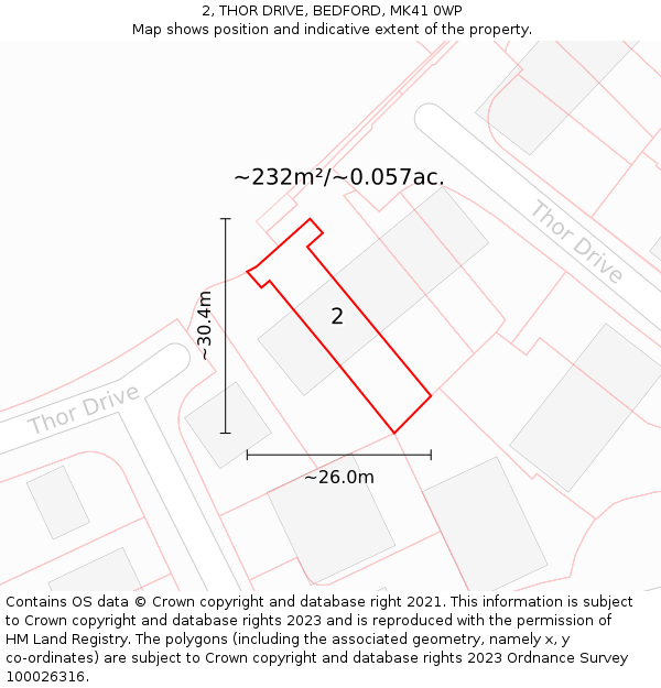 2, THOR DRIVE, BEDFORD, MK41 0WP: Plot and title map