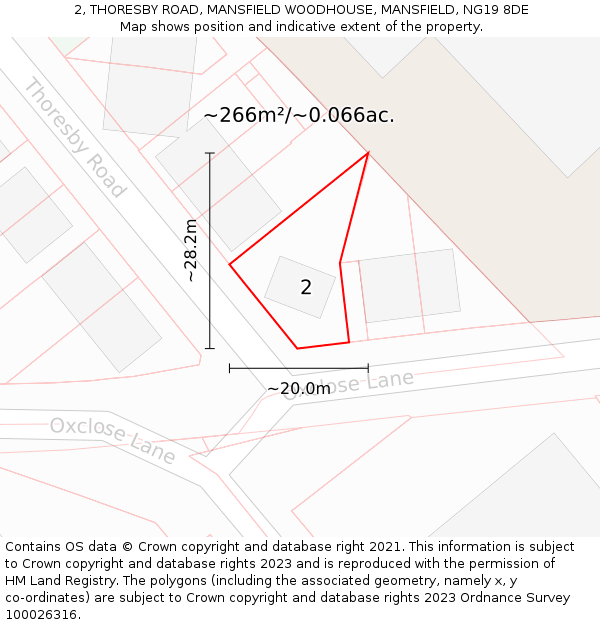 2, THORESBY ROAD, MANSFIELD WOODHOUSE, MANSFIELD, NG19 8DE: Plot and title map