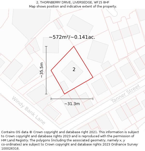 2, THORNBERRY DRIVE, LIVERSEDGE, WF15 8HF: Plot and title map