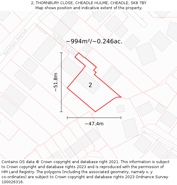 2, THORNBURY CLOSE, CHEADLE HULME, CHEADLE, SK8 7BY: Plot and title map