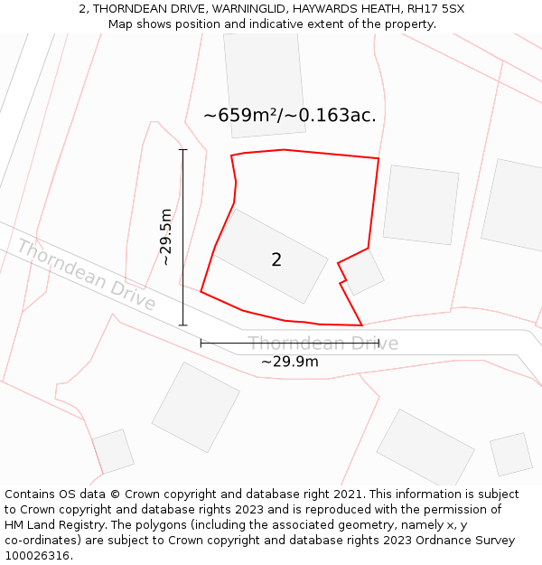 2, THORNDEAN DRIVE, WARNINGLID, HAYWARDS HEATH, RH17 5SX: Plot and title map