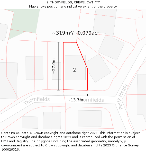 2, THORNFIELDS, CREWE, CW1 4TY: Plot and title map