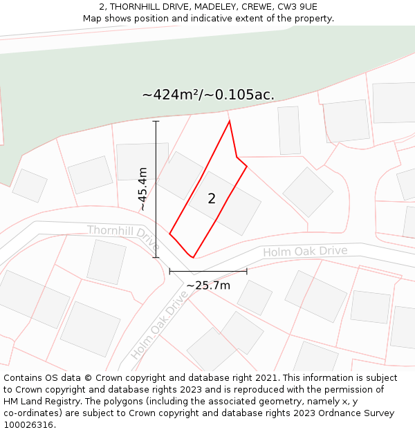 2, THORNHILL DRIVE, MADELEY, CREWE, CW3 9UE: Plot and title map