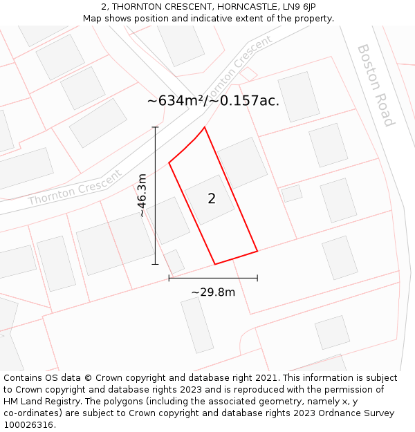 2, THORNTON CRESCENT, HORNCASTLE, LN9 6JP: Plot and title map