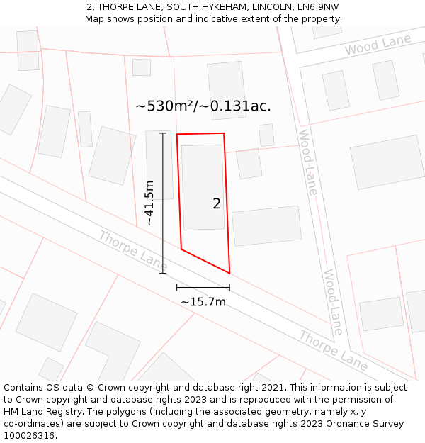 2, THORPE LANE, SOUTH HYKEHAM, LINCOLN, LN6 9NW: Plot and title map