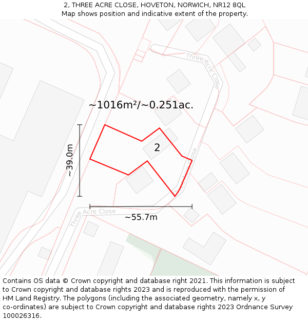 2, THREE ACRE CLOSE, HOVETON, NORWICH, NR12 8QL: Plot and title map