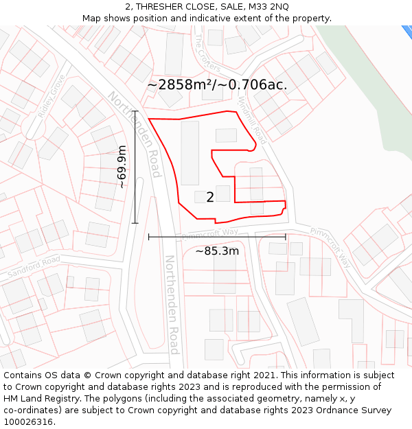 2, THRESHER CLOSE, SALE, M33 2NQ: Plot and title map