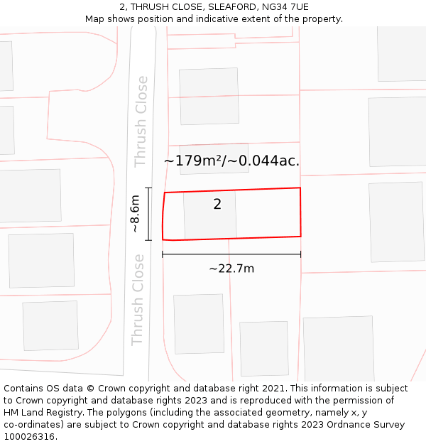 2, THRUSH CLOSE, SLEAFORD, NG34 7UE: Plot and title map