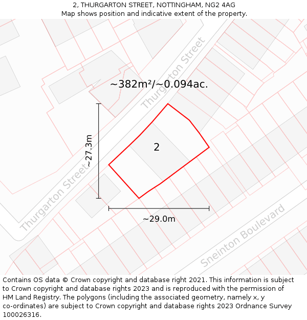 2, THURGARTON STREET, NOTTINGHAM, NG2 4AG: Plot and title map