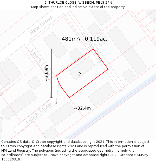 2, THURLOE CLOSE, WISBECH, PE13 2PN: Plot and title map