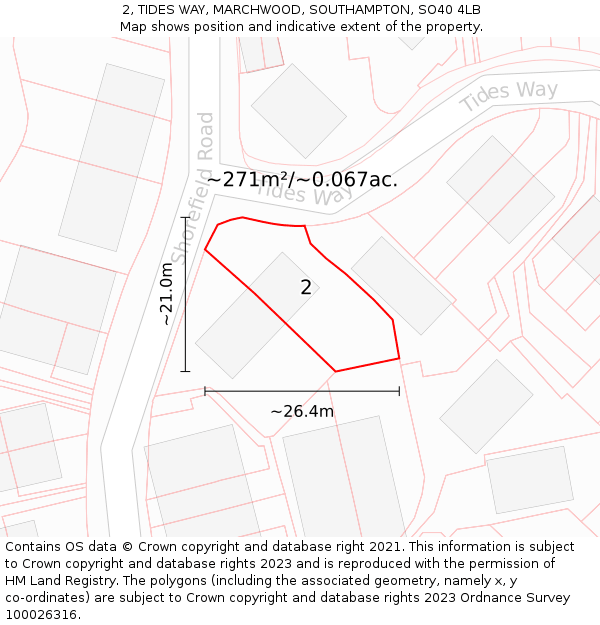 2, TIDES WAY, MARCHWOOD, SOUTHAMPTON, SO40 4LB: Plot and title map