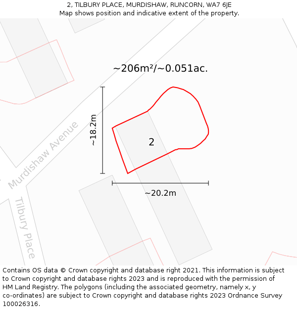 2, TILBURY PLACE, MURDISHAW, RUNCORN, WA7 6JE: Plot and title map