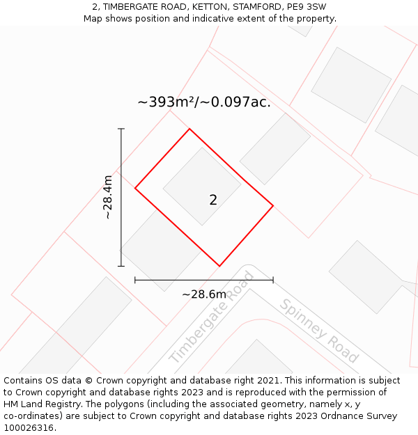 2, TIMBERGATE ROAD, KETTON, STAMFORD, PE9 3SW: Plot and title map