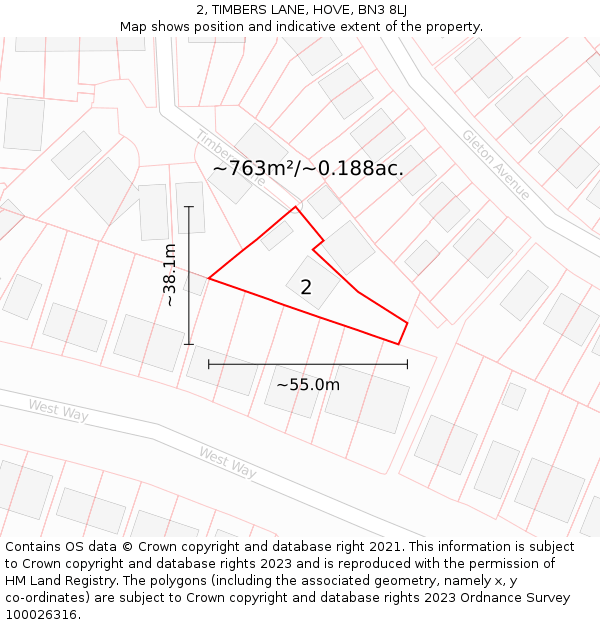 2, TIMBERS LANE, HOVE, BN3 8LJ: Plot and title map