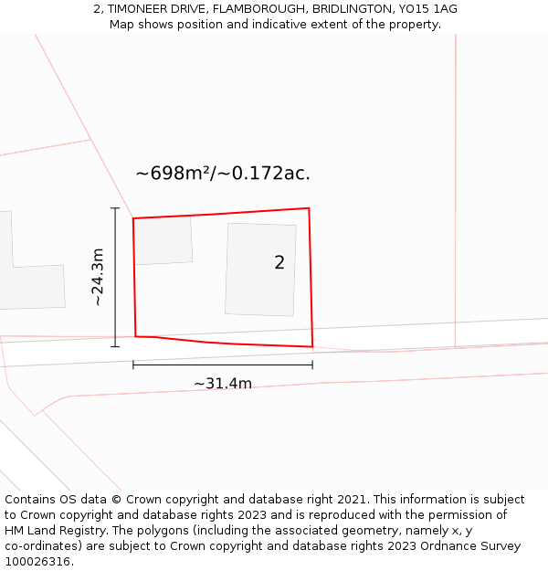 2, TIMONEER DRIVE, FLAMBOROUGH, BRIDLINGTON, YO15 1AG: Plot and title map