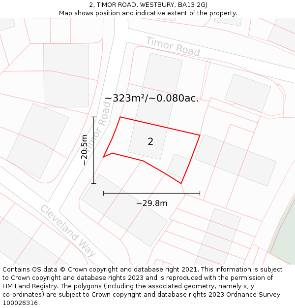 2, TIMOR ROAD, WESTBURY, BA13 2GJ: Plot and title map