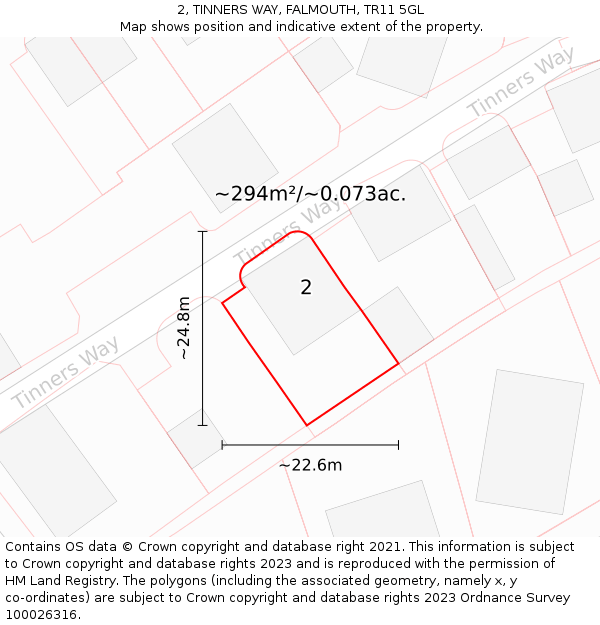 2, TINNERS WAY, FALMOUTH, TR11 5GL: Plot and title map