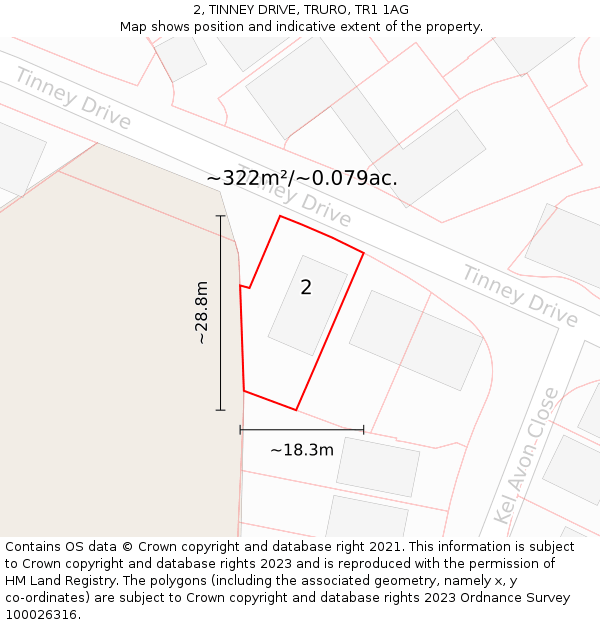 2, TINNEY DRIVE, TRURO, TR1 1AG: Plot and title map