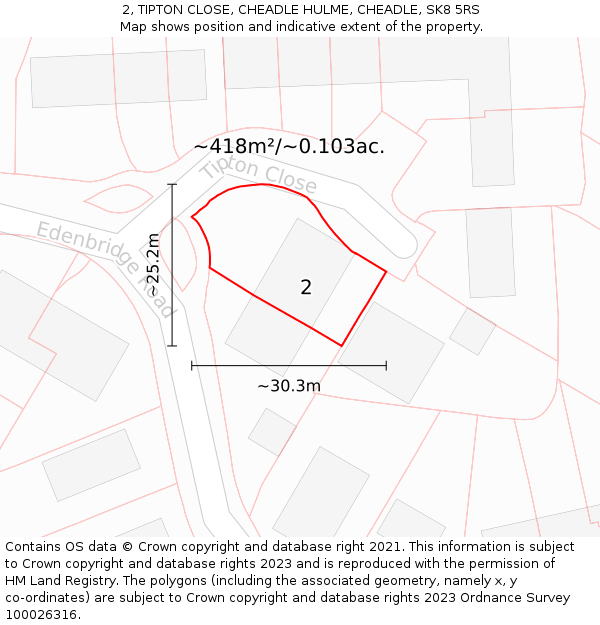 2, TIPTON CLOSE, CHEADLE HULME, CHEADLE, SK8 5RS: Plot and title map