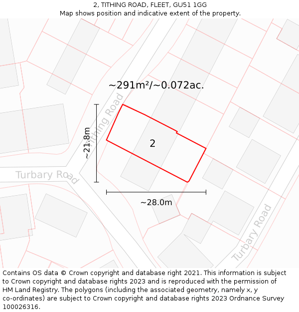 2, TITHING ROAD, FLEET, GU51 1GG: Plot and title map