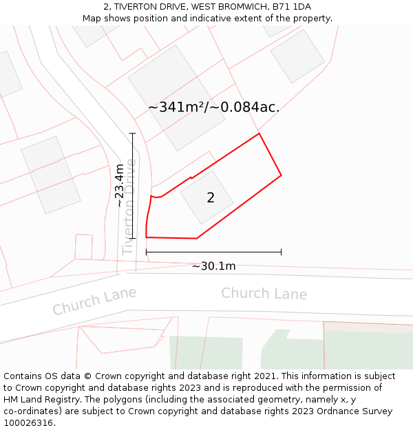 2, TIVERTON DRIVE, WEST BROMWICH, B71 1DA: Plot and title map