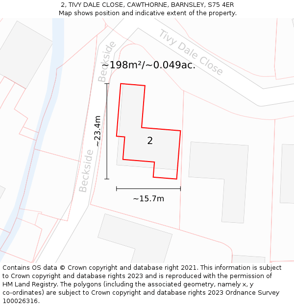 2, TIVY DALE CLOSE, CAWTHORNE, BARNSLEY, S75 4ER: Plot and title map