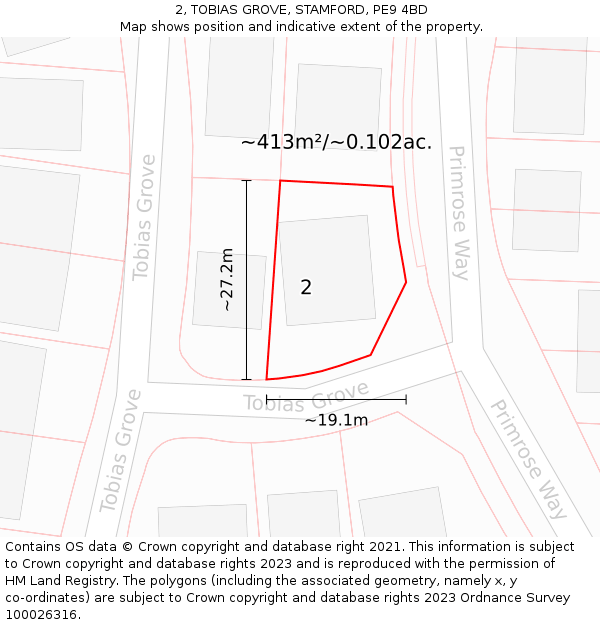 2, TOBIAS GROVE, STAMFORD, PE9 4BD: Plot and title map