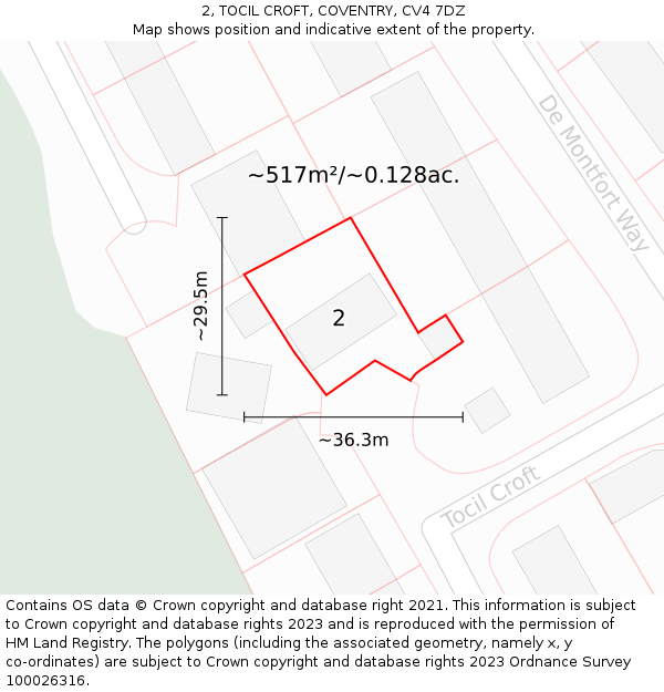 2, TOCIL CROFT, COVENTRY, CV4 7DZ: Plot and title map