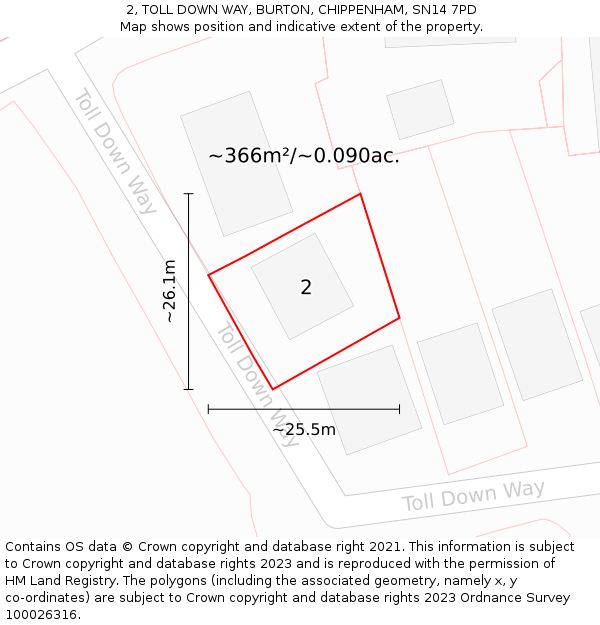 2, TOLL DOWN WAY, BURTON, CHIPPENHAM, SN14 7PD: Plot and title map