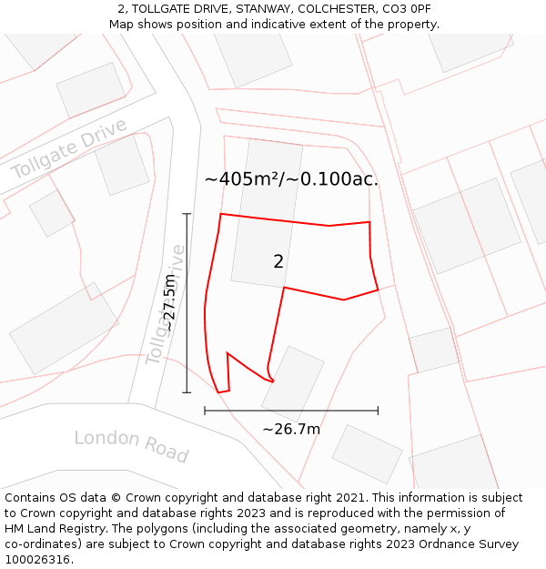 2, TOLLGATE DRIVE, STANWAY, COLCHESTER, CO3 0PF: Plot and title map