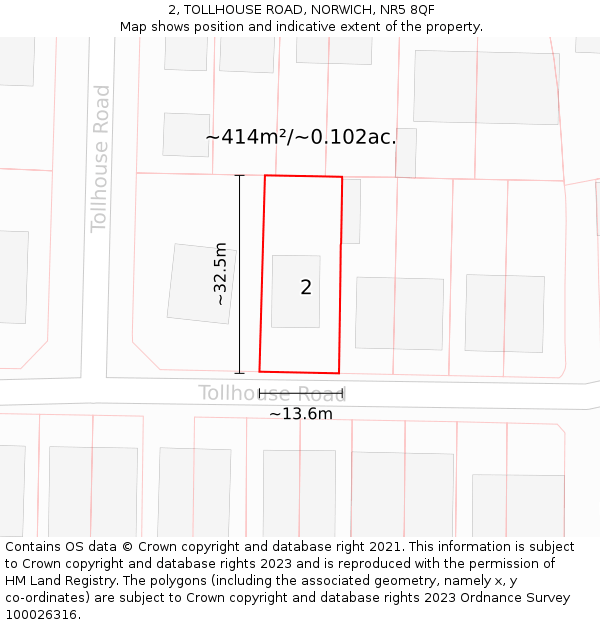 2, TOLLHOUSE ROAD, NORWICH, NR5 8QF: Plot and title map