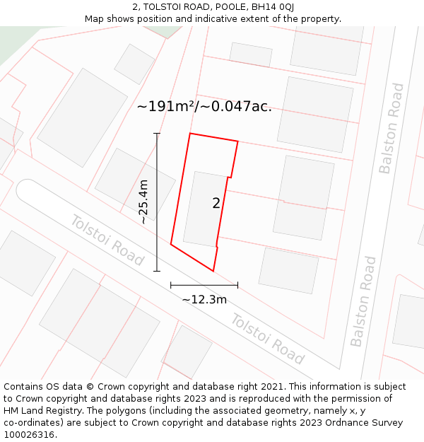 2, TOLSTOI ROAD, POOLE, BH14 0QJ: Plot and title map