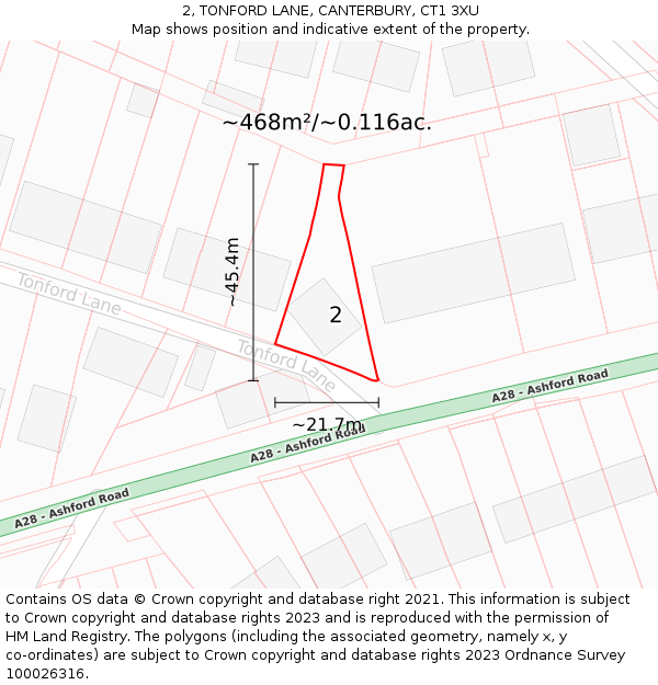 2, TONFORD LANE, CANTERBURY, CT1 3XU: Plot and title map