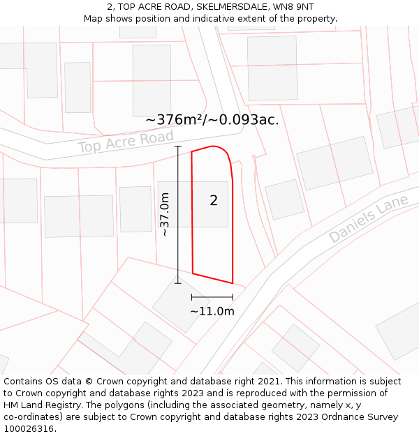 2, TOP ACRE ROAD, SKELMERSDALE, WN8 9NT: Plot and title map